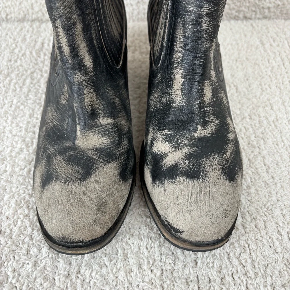 Womens Tie-Dye Black Gray Leather Ankle Booties